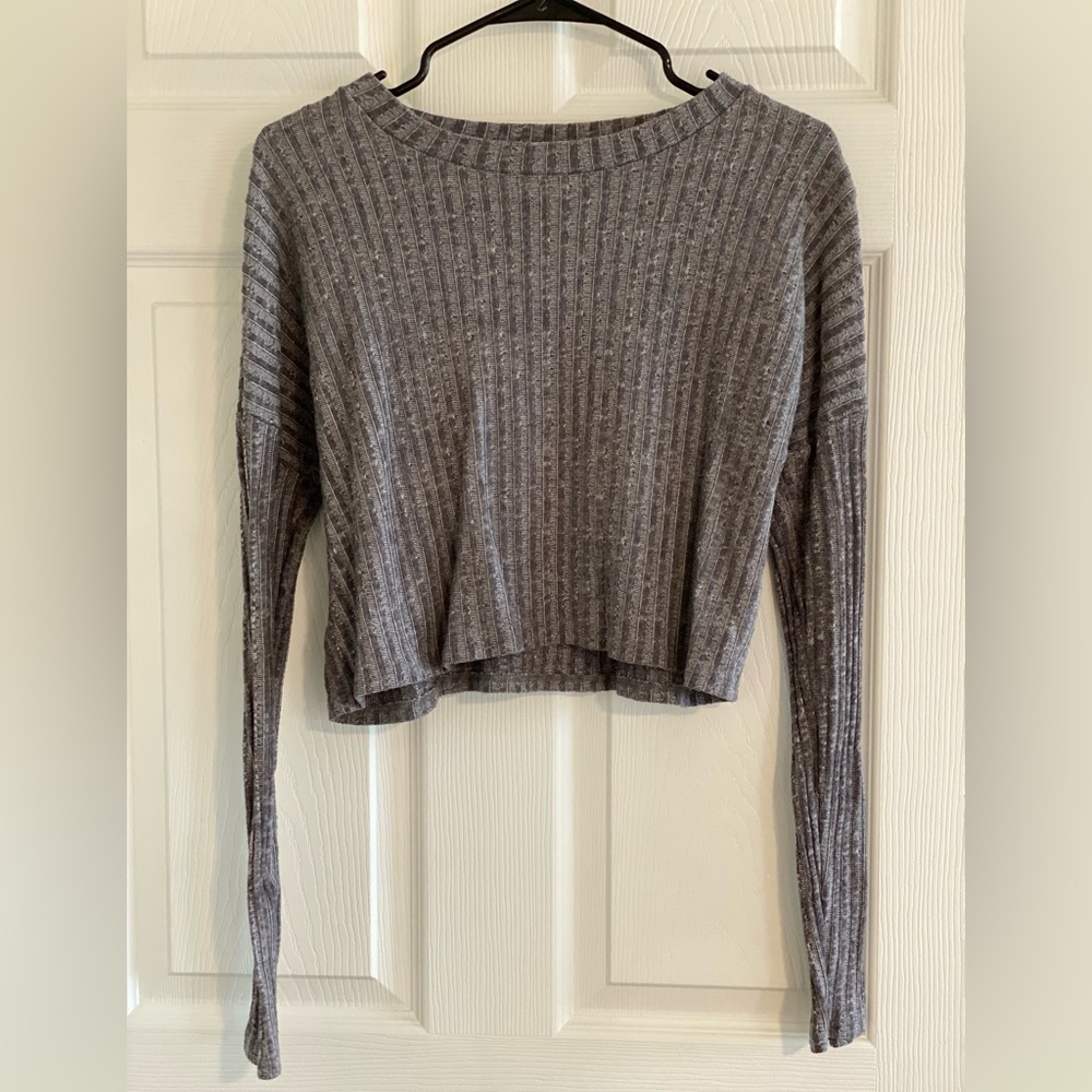 Grey Long Sleeve Crop Top